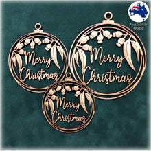 Load image into Gallery viewer, WS1041 Australian Bauble 04 - Merry Christmas Gum Leaves