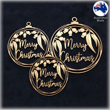 Load image into Gallery viewer, WS1041 Australian Bauble 04 - Merry Christmas Gum Leaves