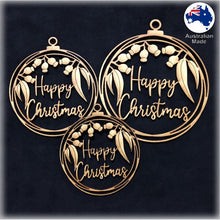Load image into Gallery viewer, WS1042 Australian Bauble 05 - Happy Christmas Gum Leaves