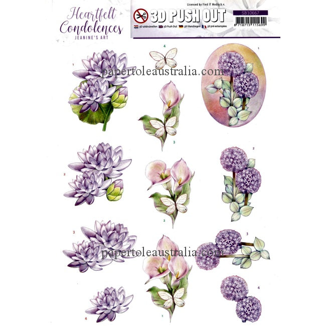 3DSB10667 Die Cut - Condolences - Purple Flowers