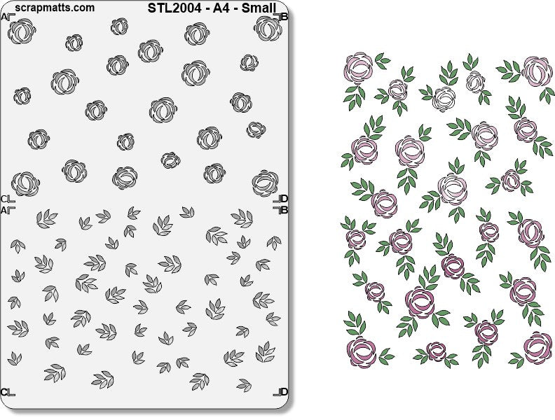 STL2004 - A4 - Small - Layered Roses & Leaves Stencil