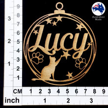 Load image into Gallery viewer, PS3006 Cat Bauble 01 with Stars & Custom Name