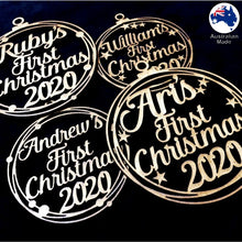 Load image into Gallery viewer, PS3009 First Christmas Bauble 01 with Stars or Circles & Custom Name with Year