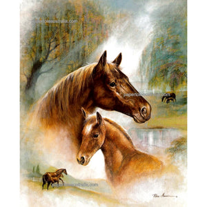 PT2414 Brown Mare and Foal (medium) - Papertole Print