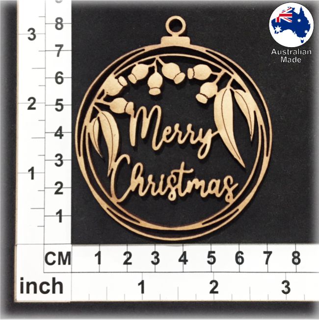 WS1041 Australian Bauble 04 - Merry Christmas Gum Leaves