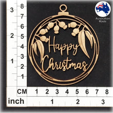 Load image into Gallery viewer, WS1042 Australian Bauble 05 - Happy Christmas Gum Leaves
