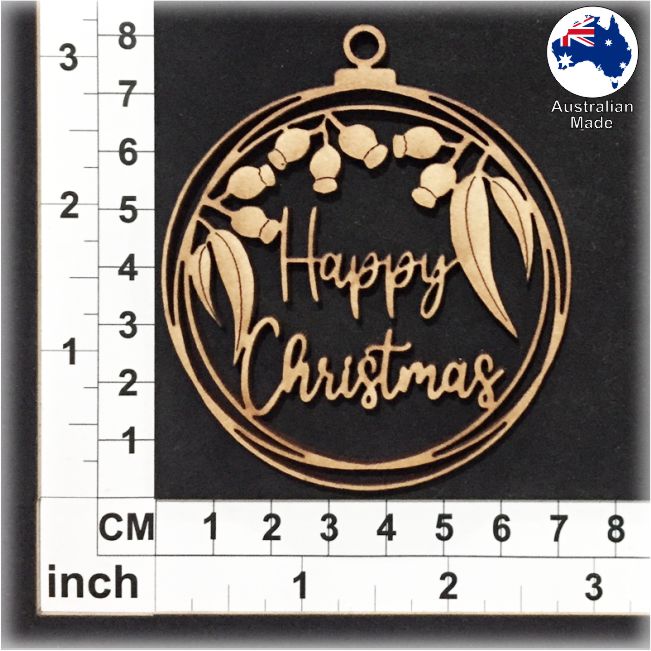 WS1042 Australian Bauble 05 - Happy Christmas Gum Leaves