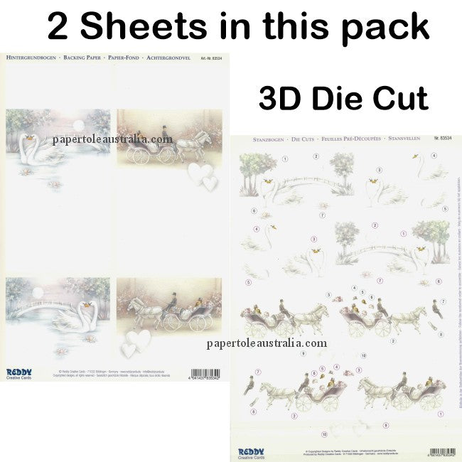 3D83534 Die Cut -  2 Sheets- Wedding & Swans