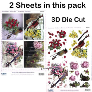 3D83561 Die Cut -  2 Sheets- Roses & Violins