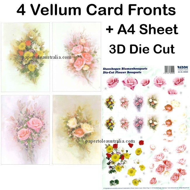 3D84020 Die Cut -  4 Vellum Card Bases - Flowers & Roses