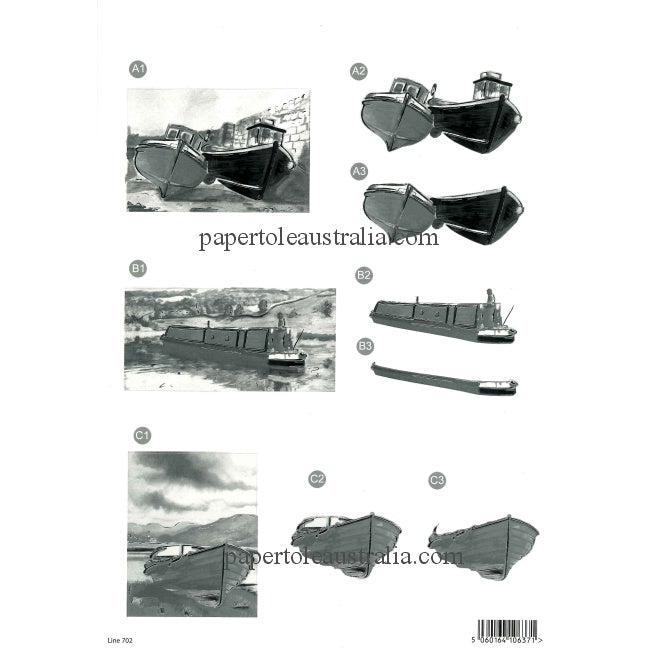 3D702 Die Cut - Monochrome Boats, Silver Foiled