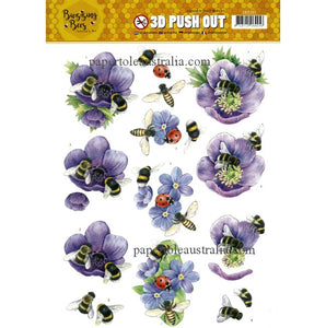 3DSB10365 Die Cut - Buzzing Bees Purple Flowers