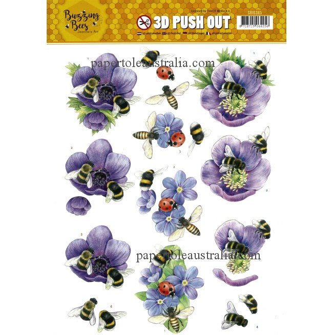3DSB10365 Die Cut - Buzzing Bees Purple Flowers