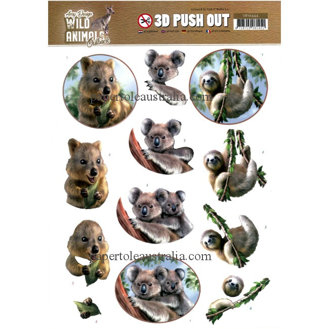 3DSB10444 Die Cut - Wild Animals - Koala, Sloth