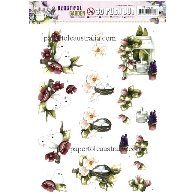3DSB10534 Die Cut - Beautiful Garden - Pigeon & Flowers