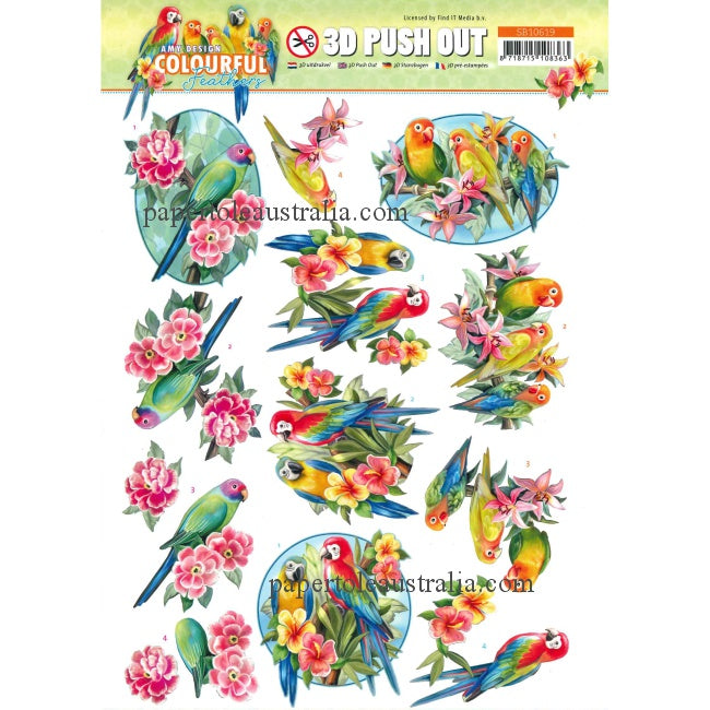 3DSB10619 Die Cut - Colourful Feathers - Parrot