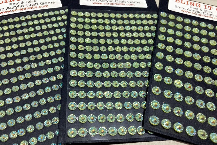 4,5 & 6mm Pale Lime Acrylic Craft Gems