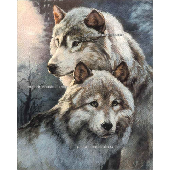PT107 Two Wolf Heads (small) - Papertole Print