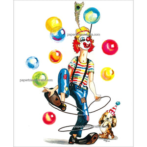 PT3250 Clown with Balloons (medium) - Papertole Print