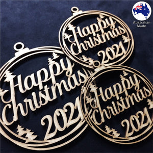 WS1030 Happy Christmas Bauble 01 - With Trees & 2021