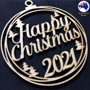 WS1030 Happy Christmas Bauble 01 - With Trees & 2021