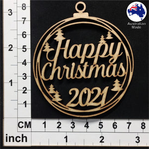 WS1030 Happy Christmas Bauble 01 - With Trees & 2021
