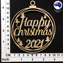 Load image into Gallery viewer, WS1030 Happy Christmas Bauble 01 - With Trees &amp; 2021
