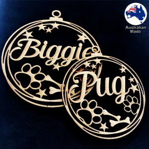 PS3005 Dog Bauble 01 with Stars & Custom Name