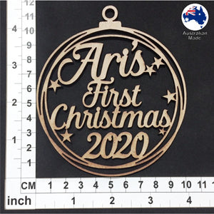 PS3009 First Christmas Bauble 01 with Stars or Circles & Custom Name with Year