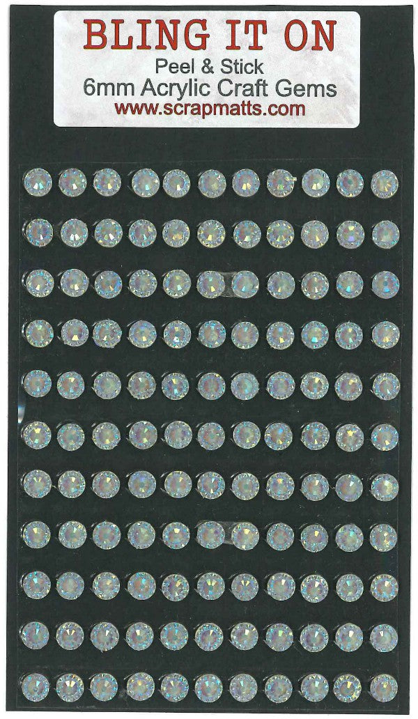 6mm White Sparkle Acrylic Craft Gems