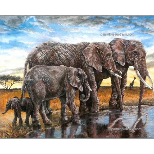 PT111 Elephants at Water (small) - Papertole Print