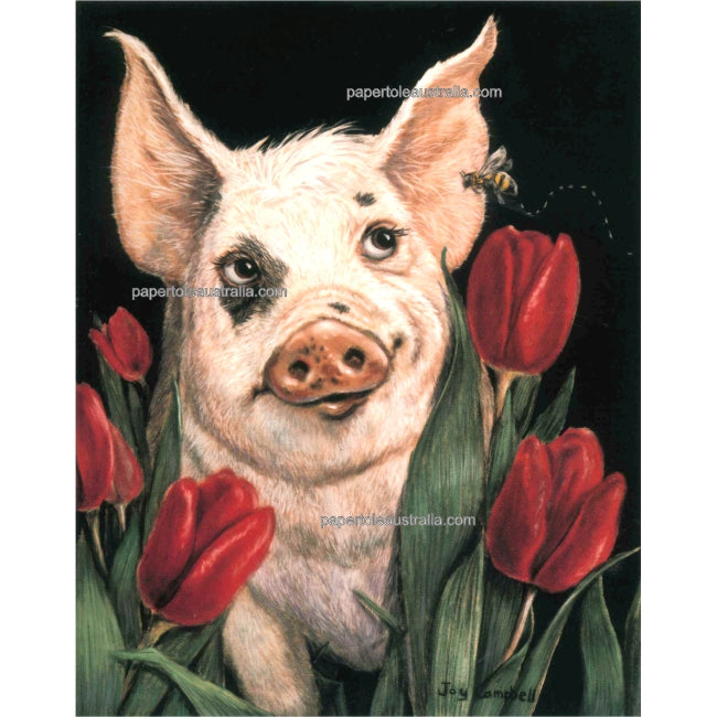 PT115 Pig in Tulips (small) - Papertole Print